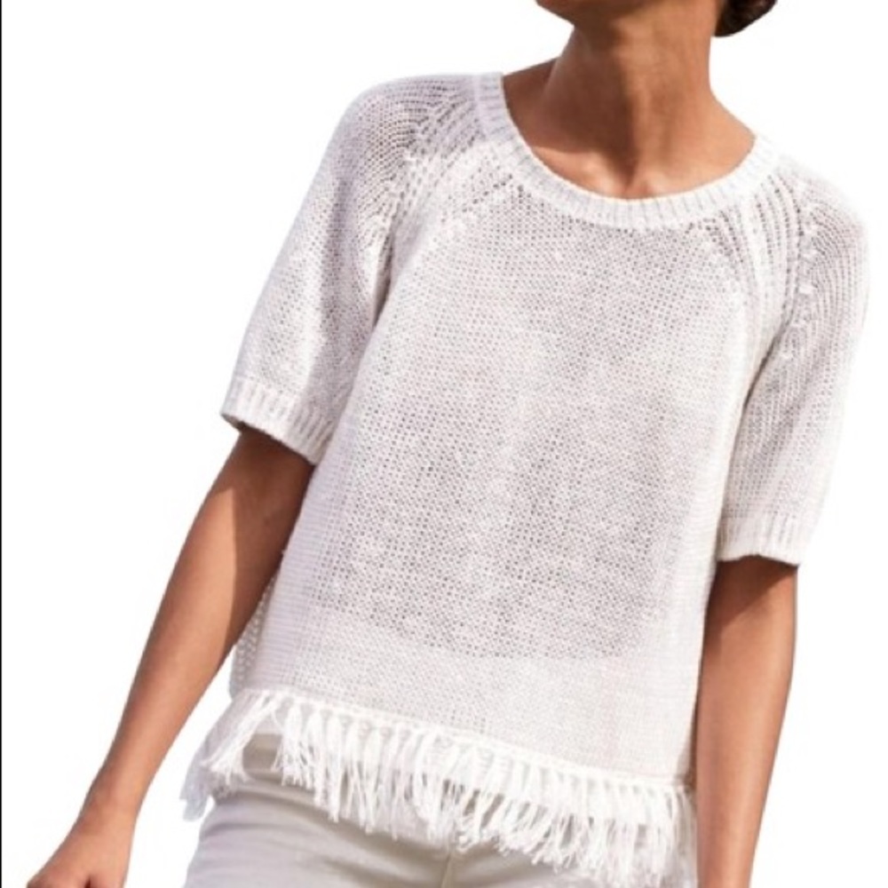 J.Crew White Fringe Linen Sweater